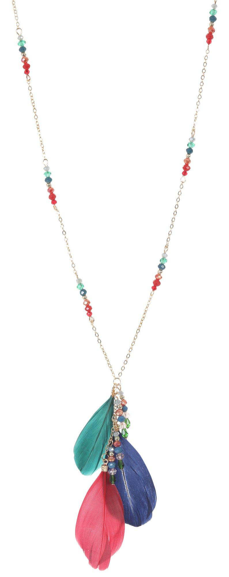 40 In. Bead & Feather Necklace