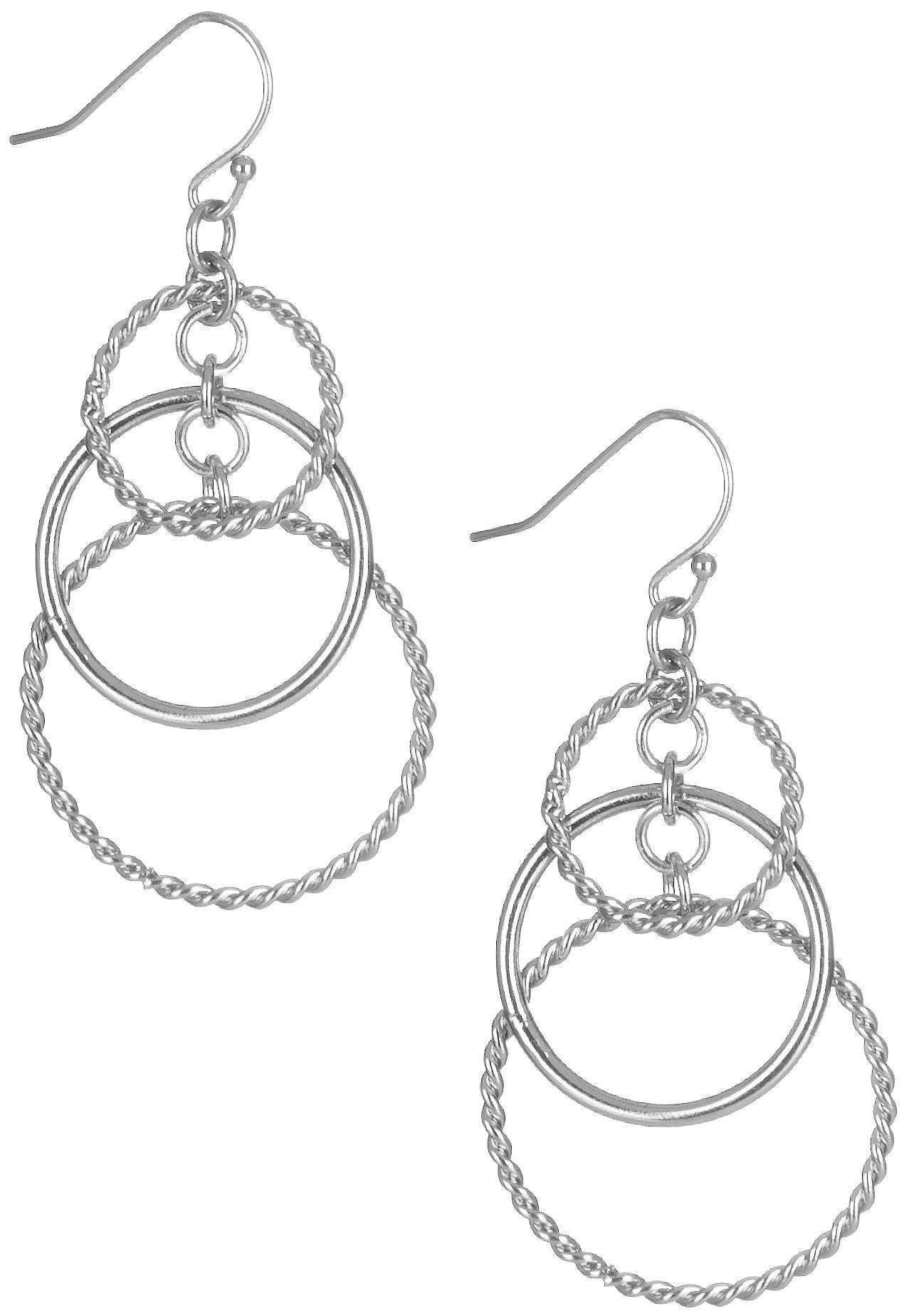 Silver Tone Triple Hoop Earrings
