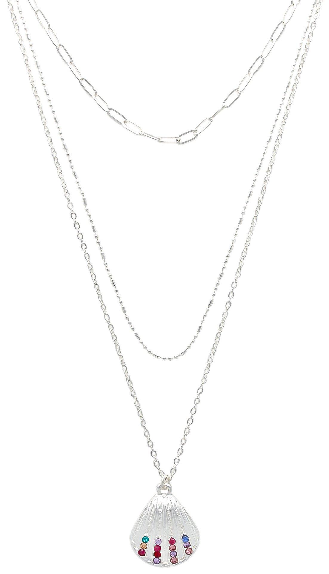 3-Row Shell Silver Tone Necklace