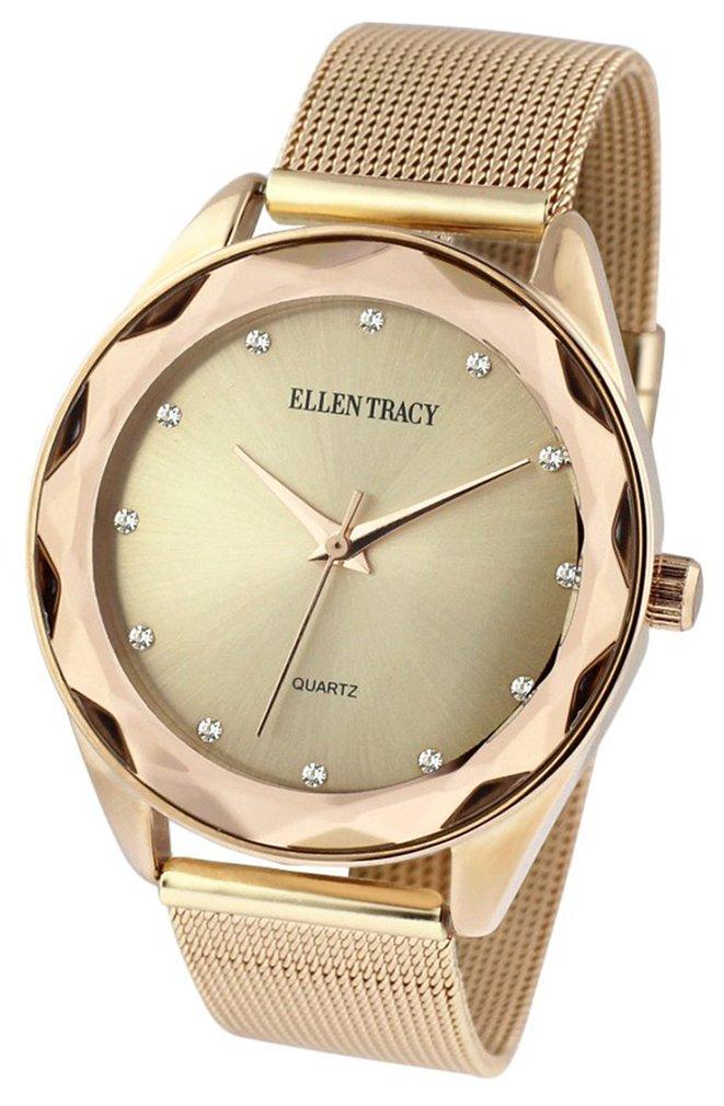 Womens Gold Tone Faceted Mesh Band Watch