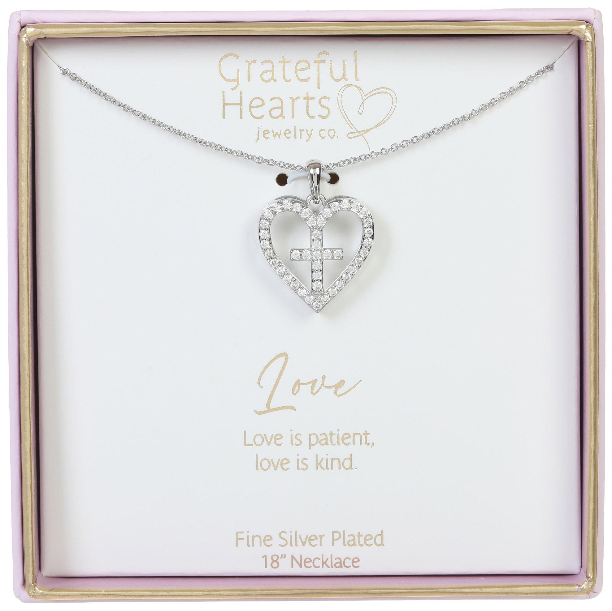 18 In. Pave Heart & Cross Necklace