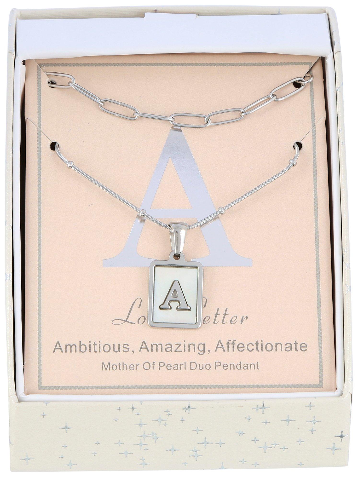 2-Pc. 15 In. MOP 'A' Charm Necklace Set
