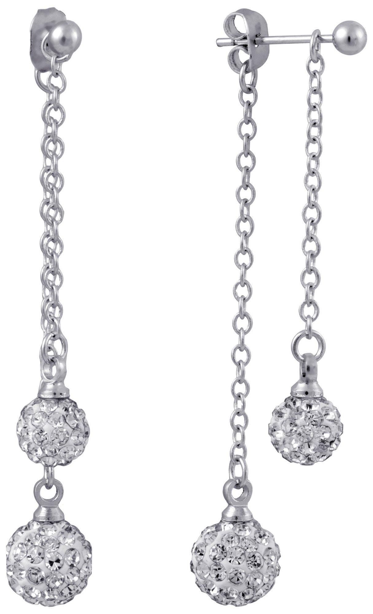 Pave Ball 2-Row Chain Dangle Earrings