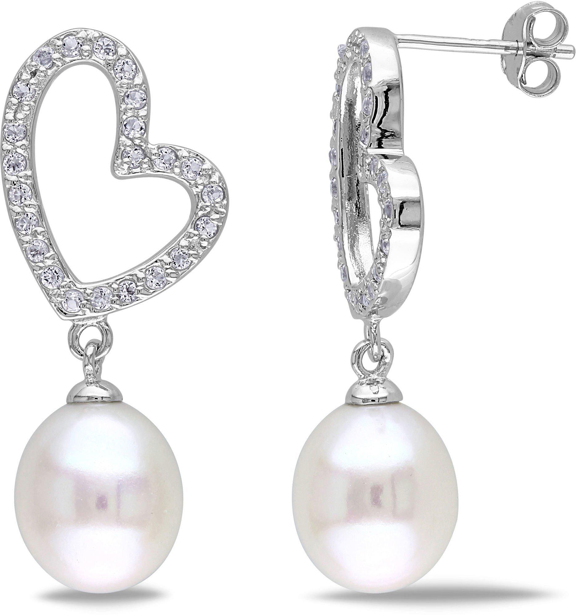 Heart Drop Cultured Pearl Earrings