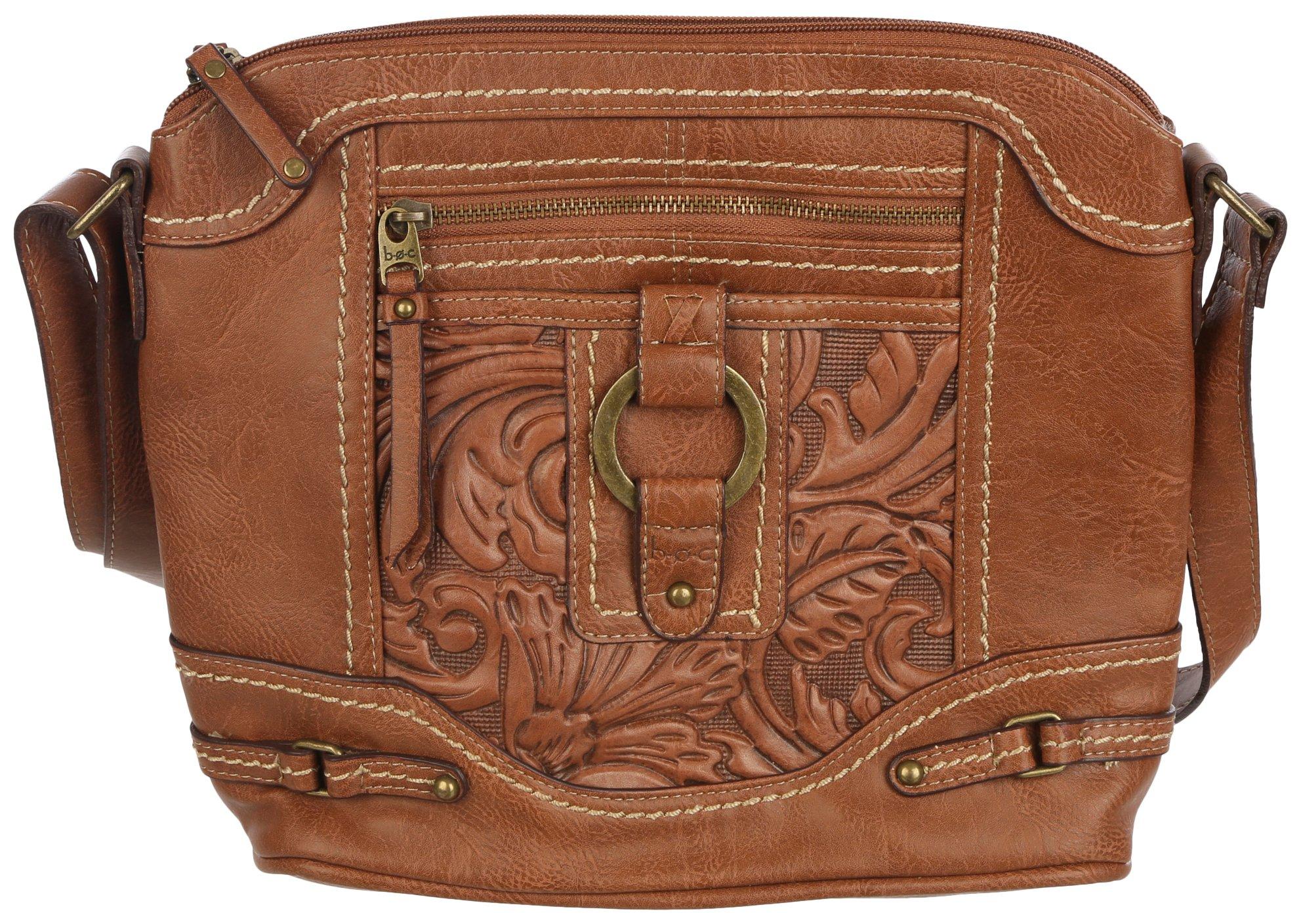 Embossed O-Ring Vegan Leather Shoulder Bag