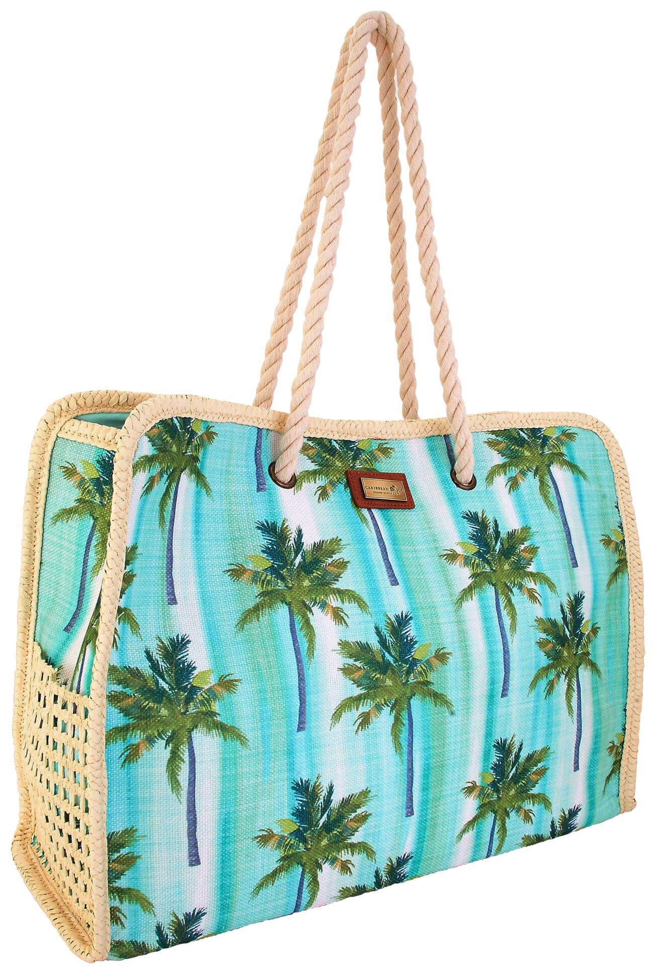 Joanna Palm Print Beach Tote Bag