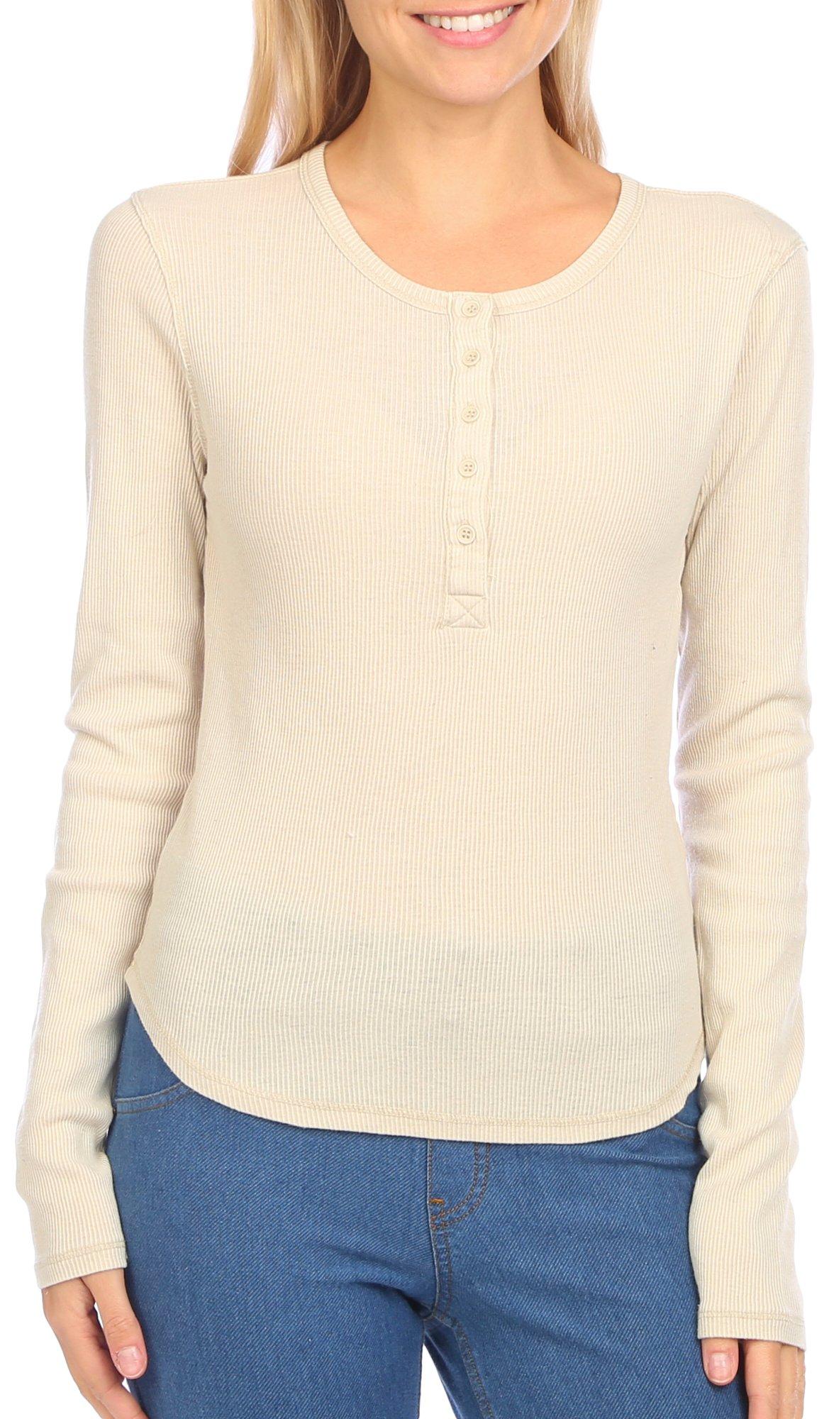 Juniors Washed Henley Long Sleeve Top