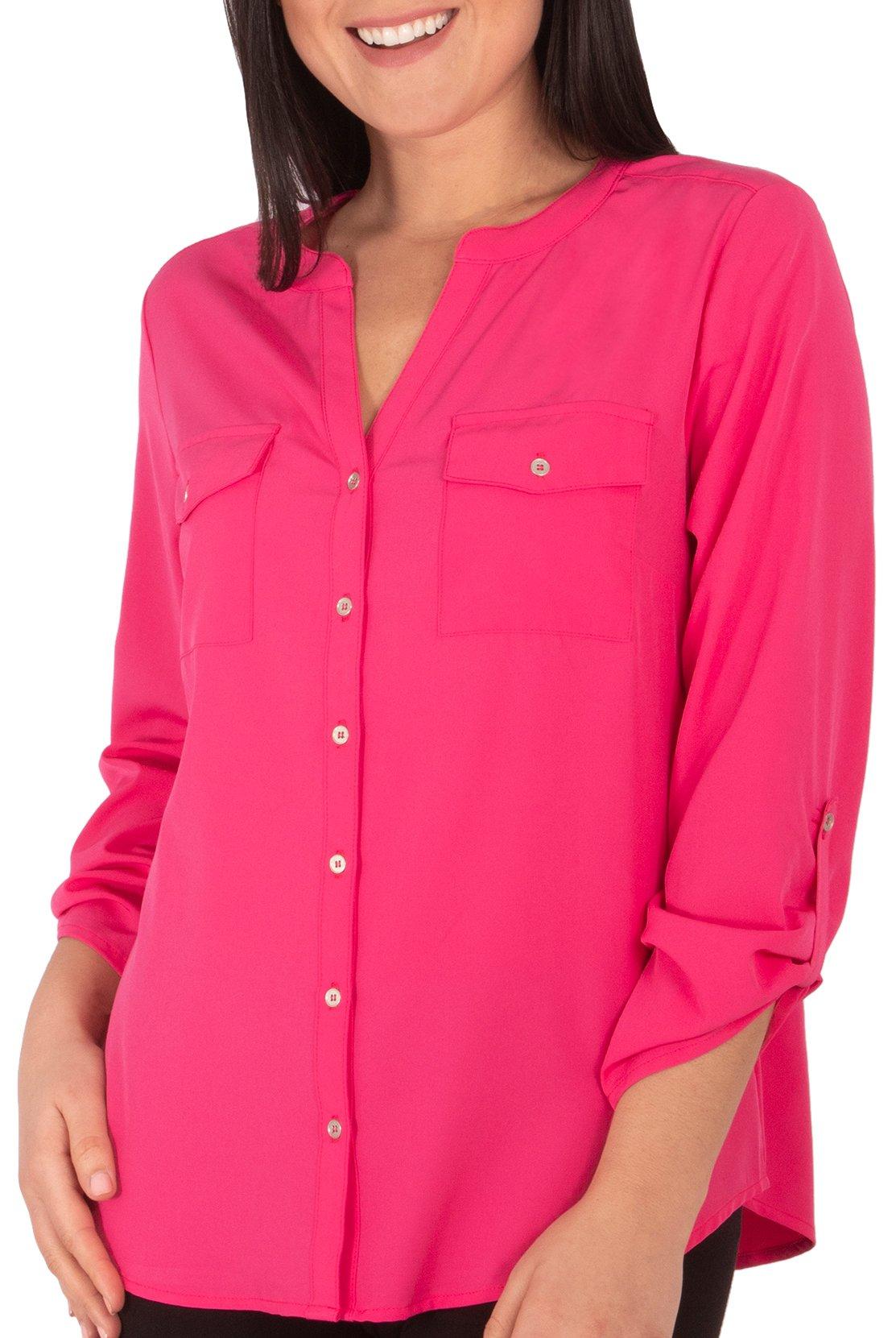 Womens Ruched Tab Sleeve Top