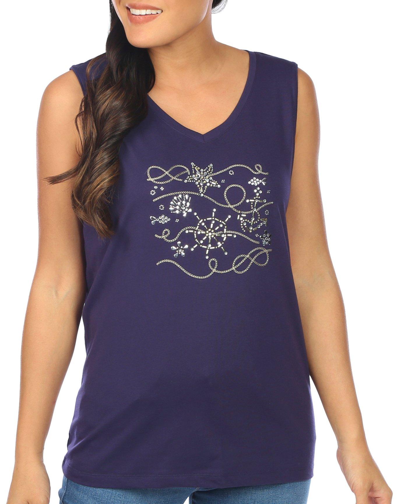 Petite Solid Embellished Sleeveless Top