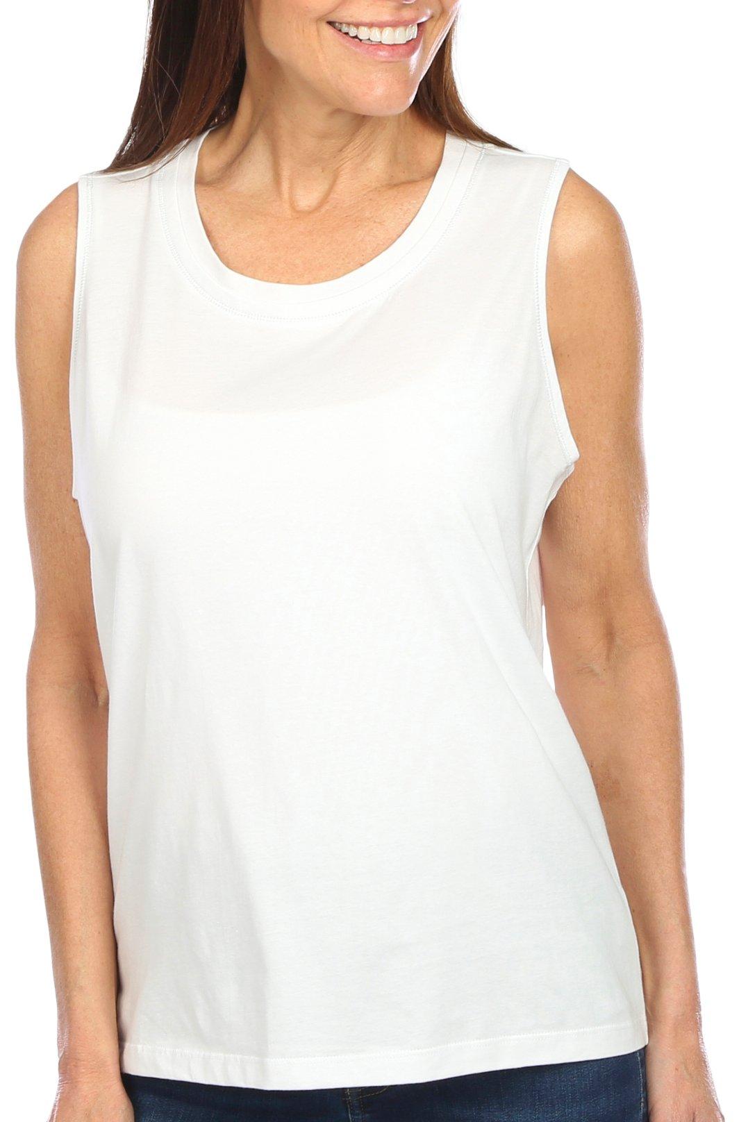 Petite Solid Embellished Round Neck Tank Top
