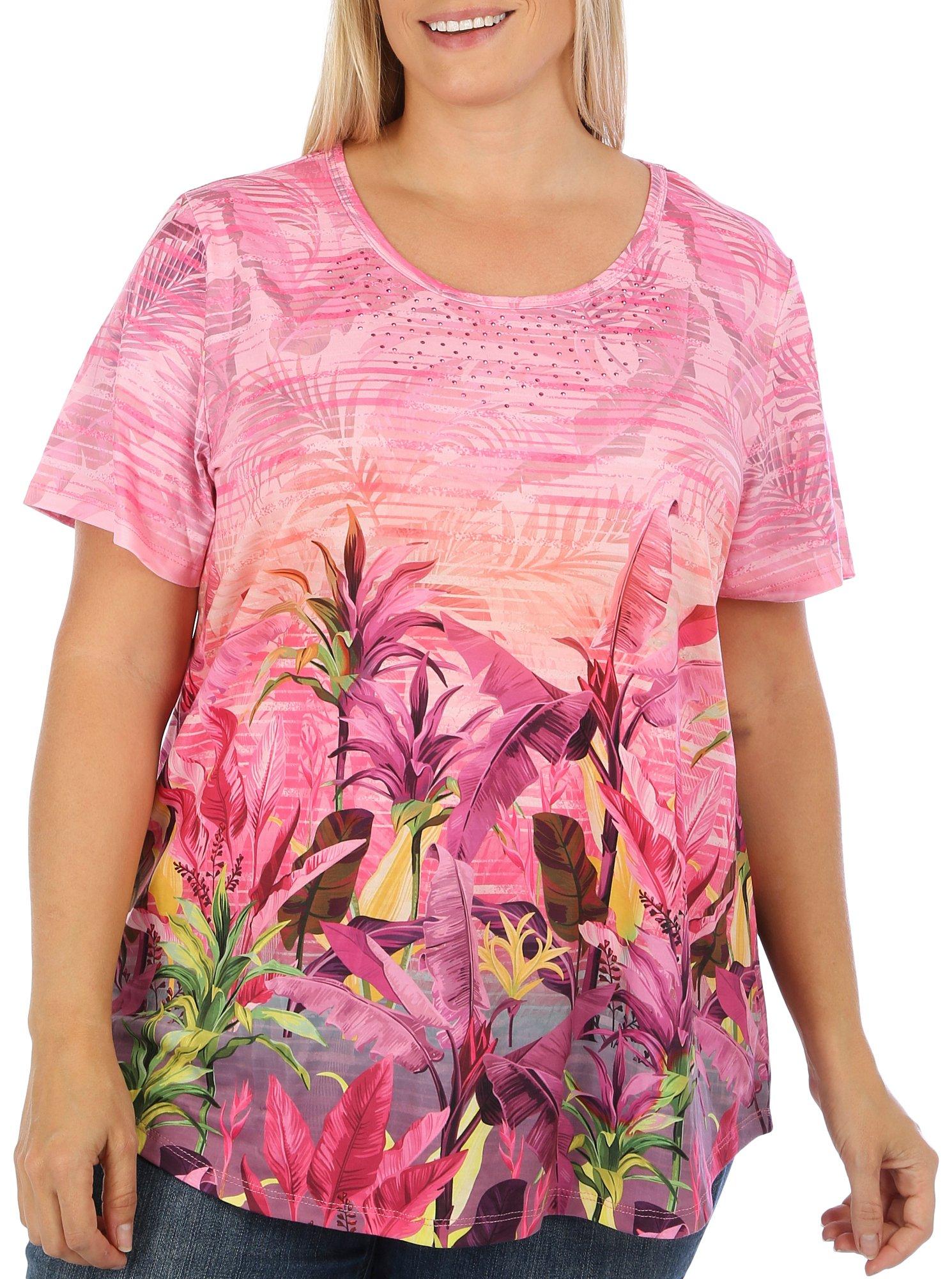 Plus Forest Print Short Sleeve Top
