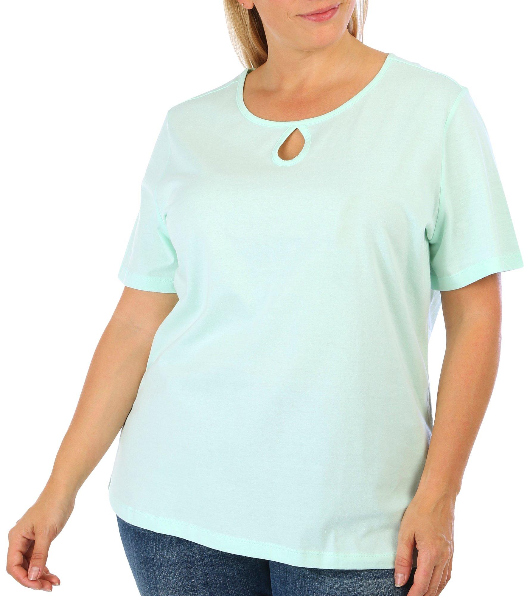 Plus Solid Keyhole Short Sleeve Top