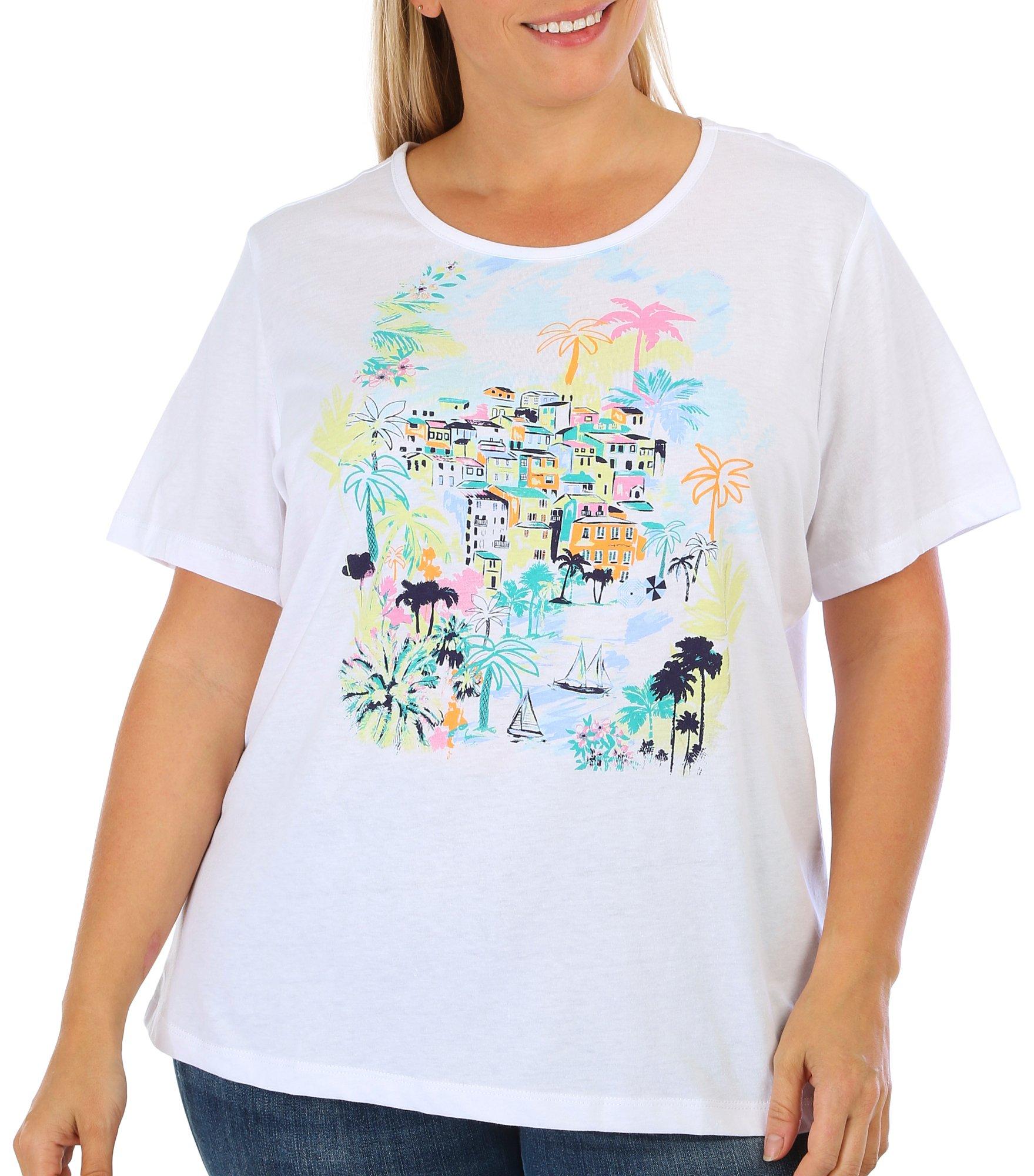 Plus Tropical Scenic Short Sleeve Top