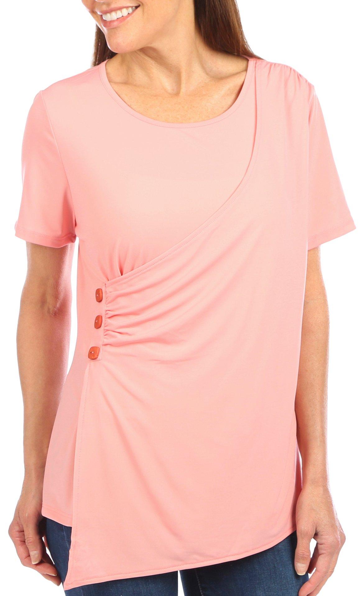 Womens Solid Wrap Short Sleeve Top