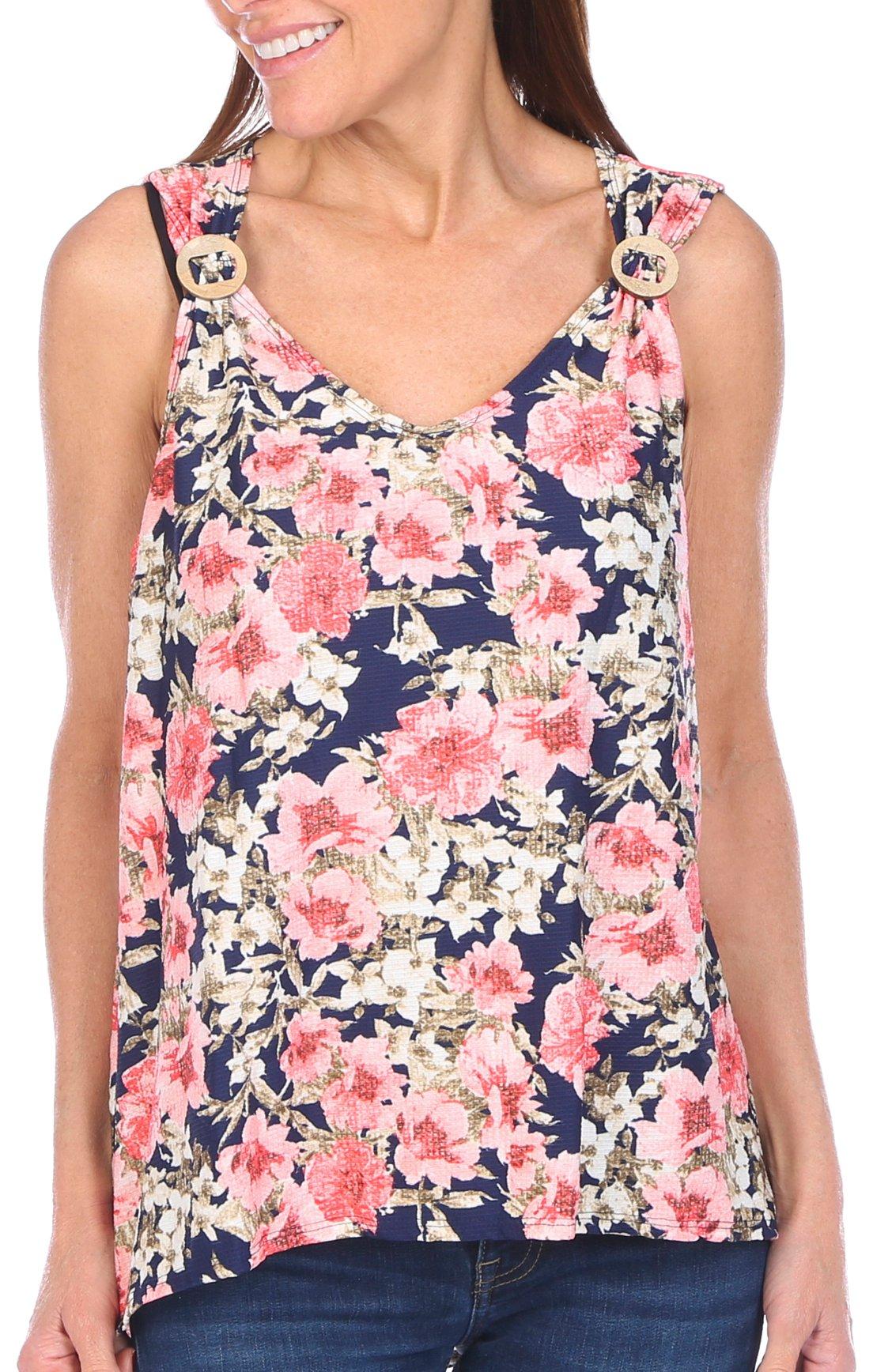 Womens Floral Coconut O-Ring Sleeveless Top