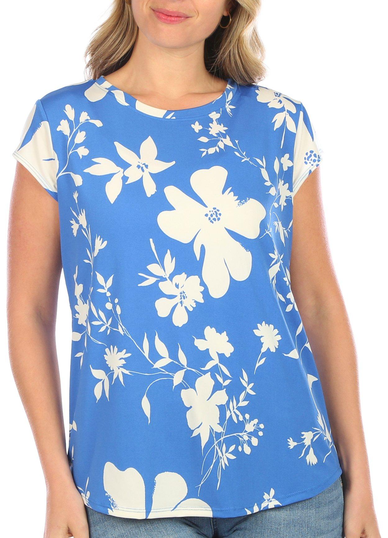 Womens Colorful Floral Print Cap Sleeve Top