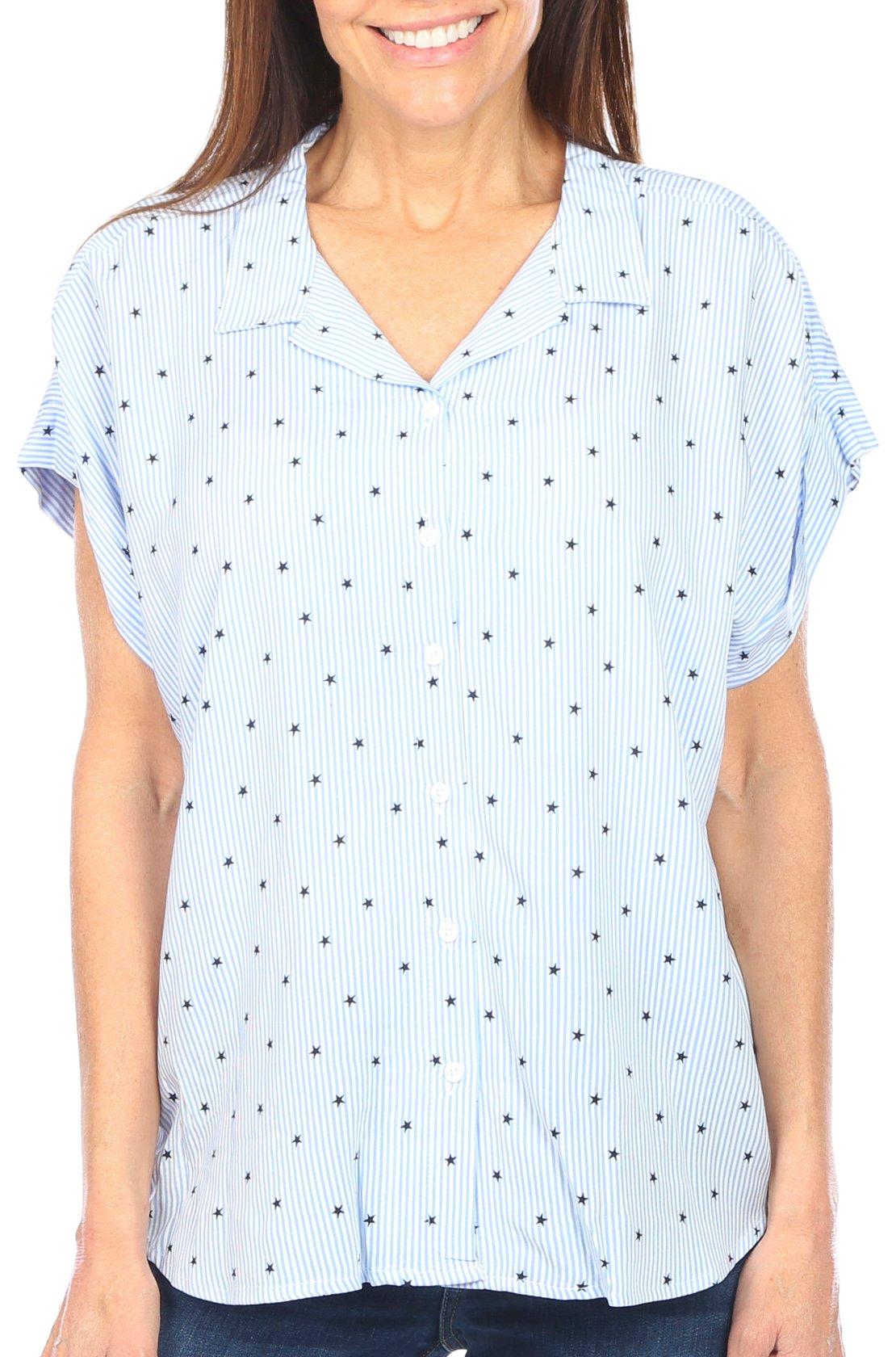 Womens Button Down Collared Short Sleeve Top