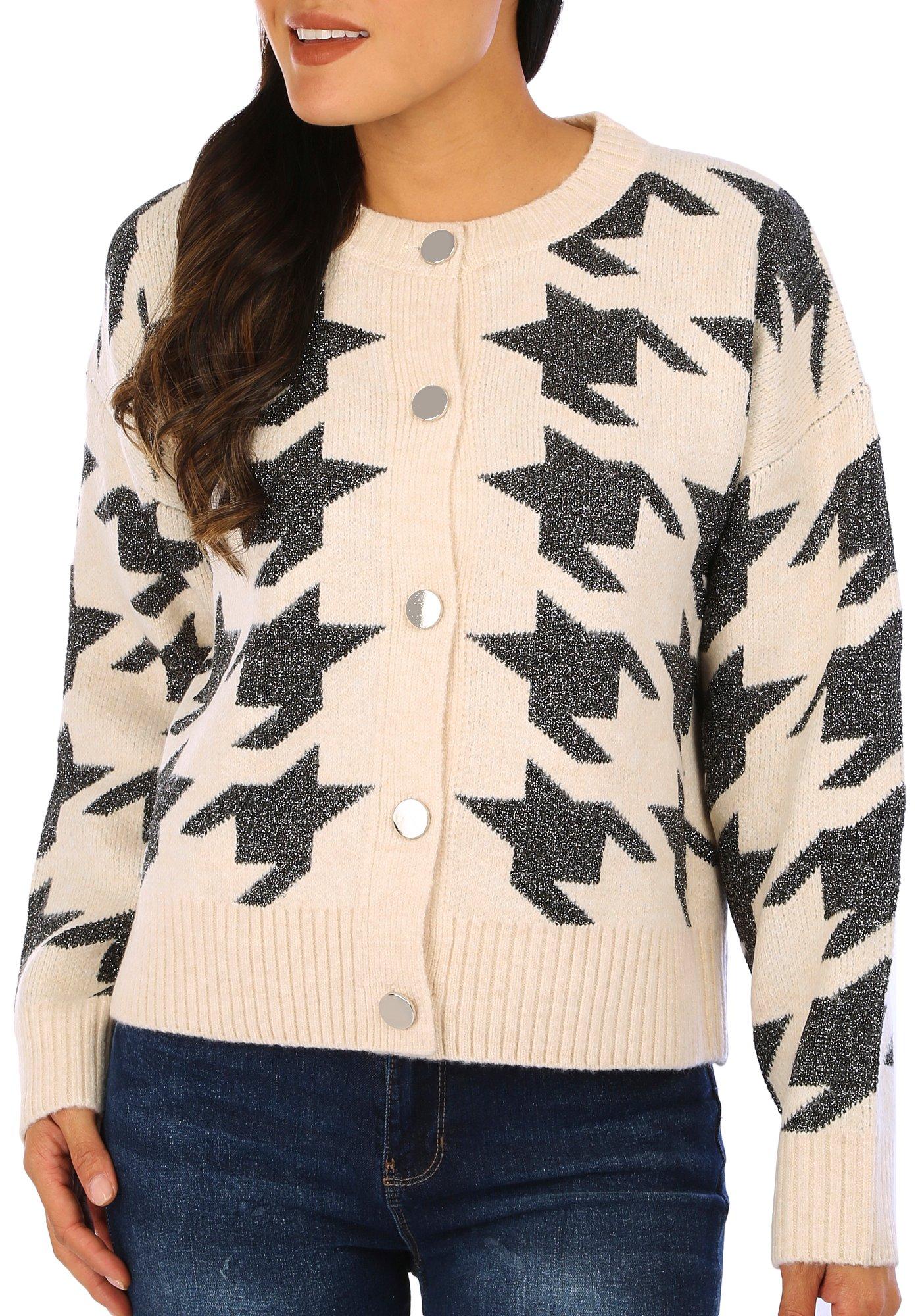 Womens Embellished Button Down Long Sleeve Sweater