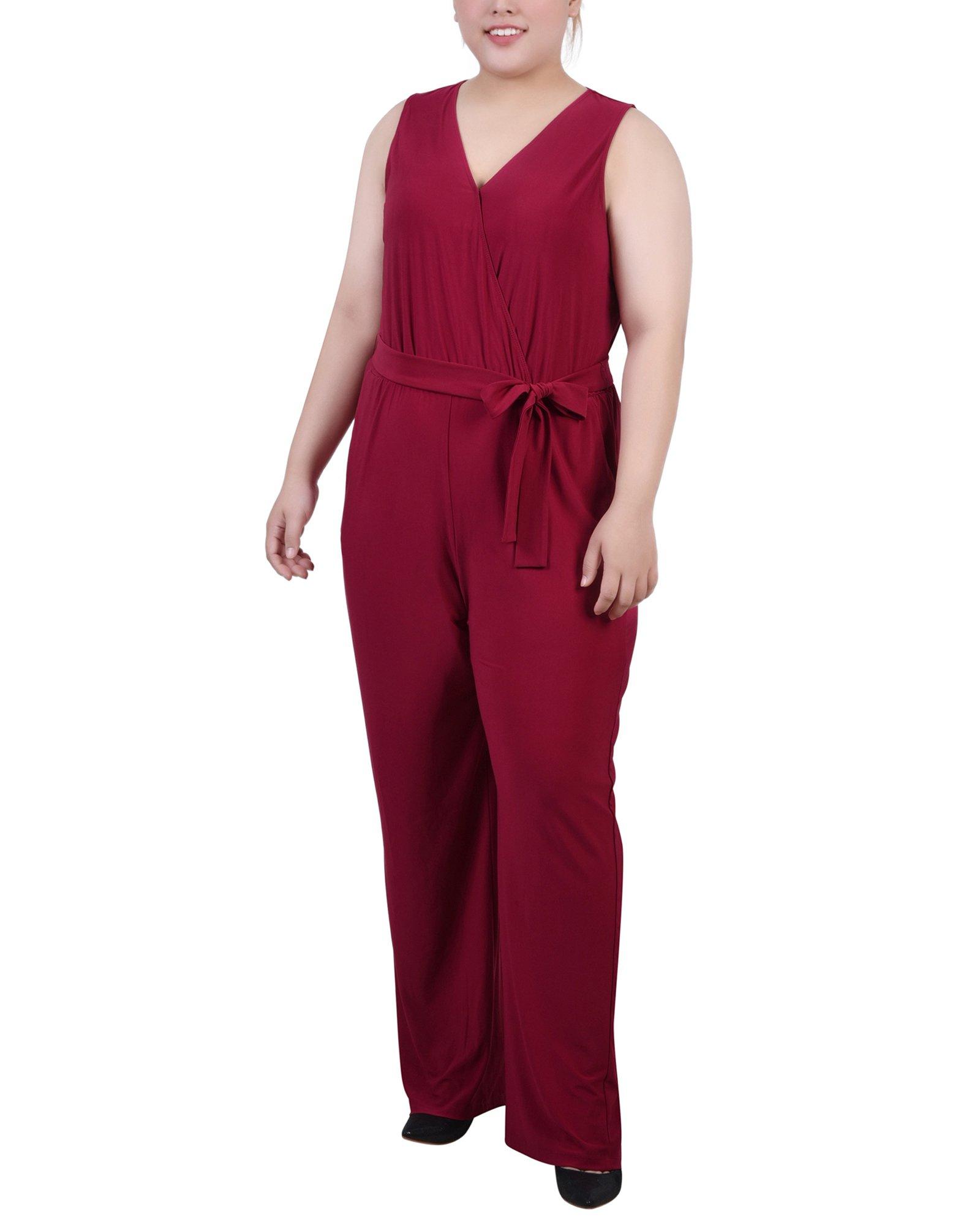 Womens Plus Size Sleeveless Belted Jumpsuit