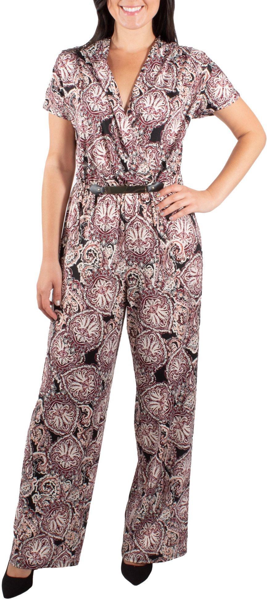 Womens Pleat Front Belted Jumpsuit