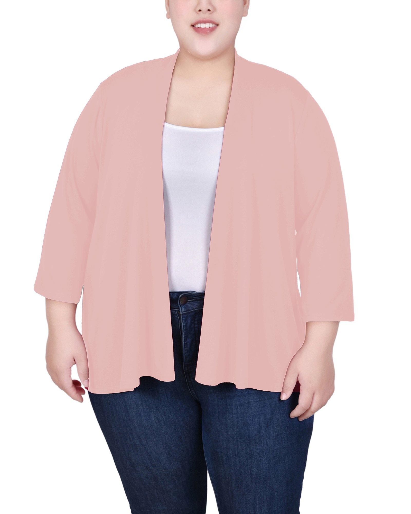 Womens Plus Size Solid 3/4 Sleeve Cardigan