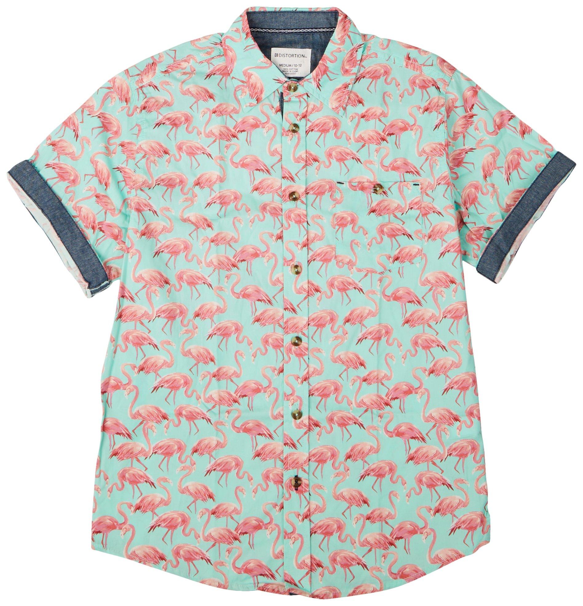 Big Boys Flamingo Button Down Cuff Sleeve Shirt