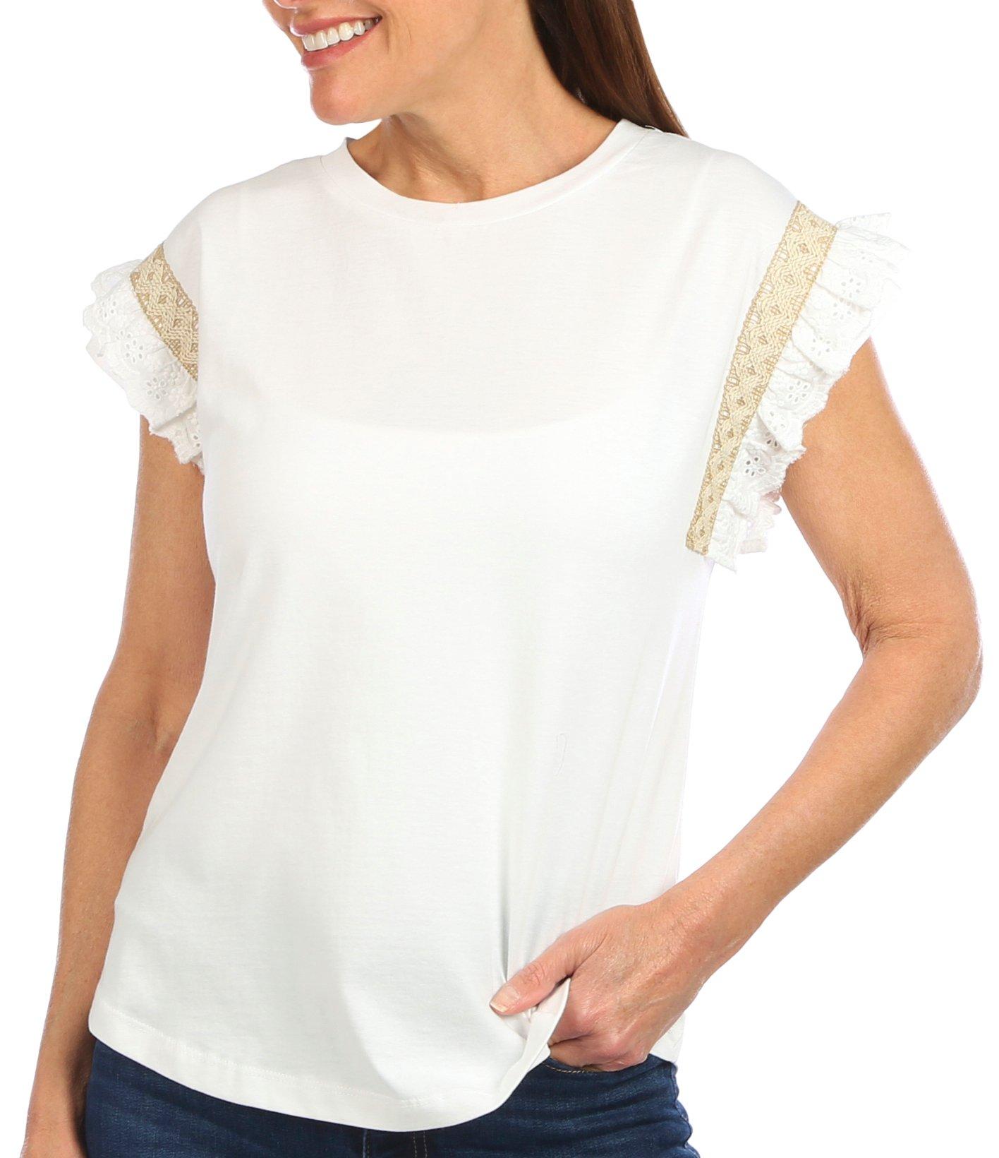 Womens Embellished Lace Dolman Sleeve Top