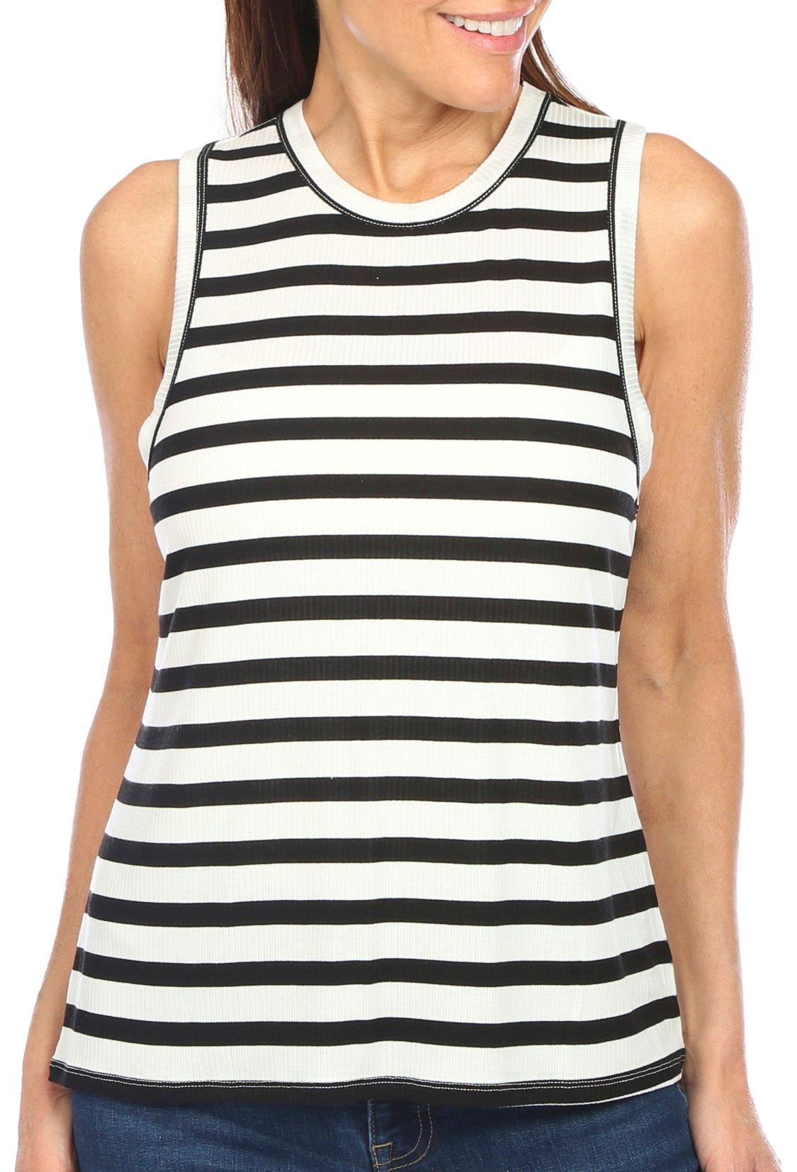 Womens Striped Ribbed Scoop Neck Tank