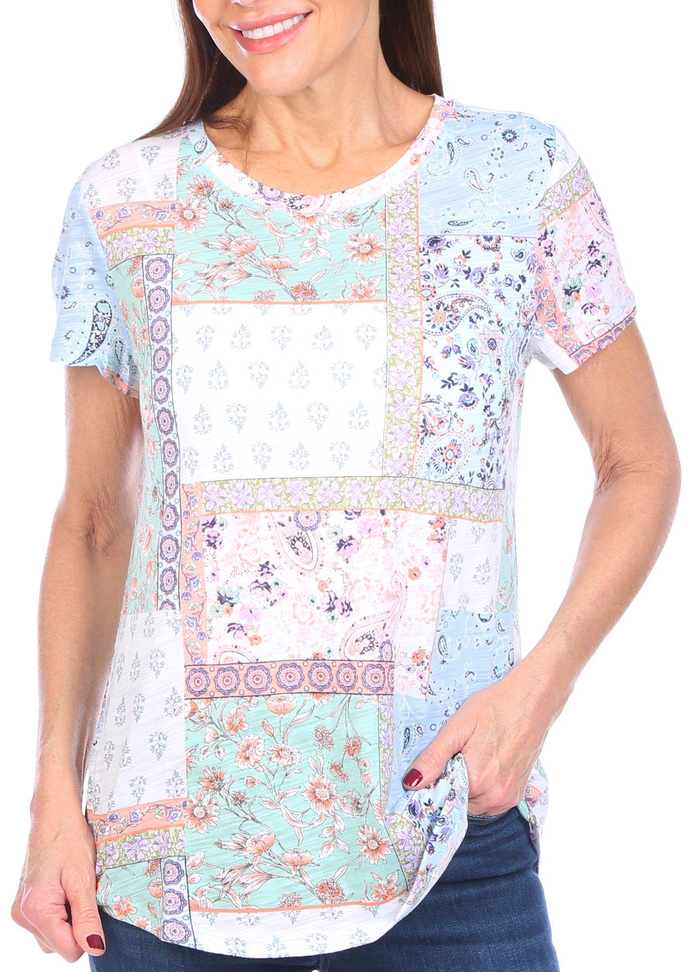 Womens Patchwork Print Luxey Short Sleeve Top