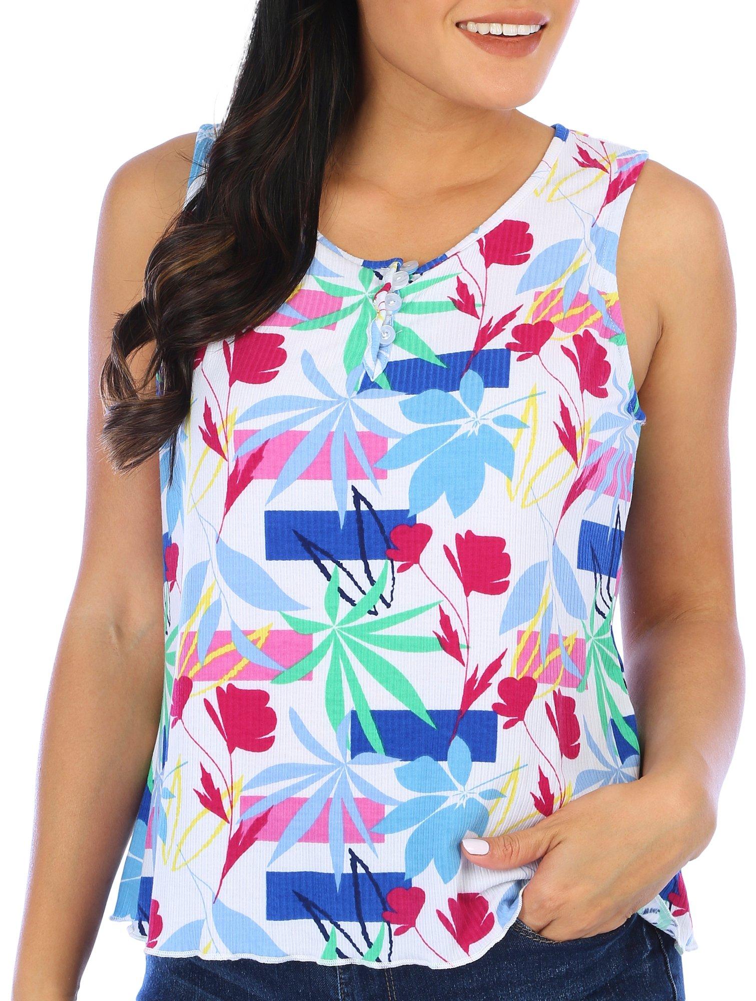 Womens Floral Brights Ribbed Sleeveless Top