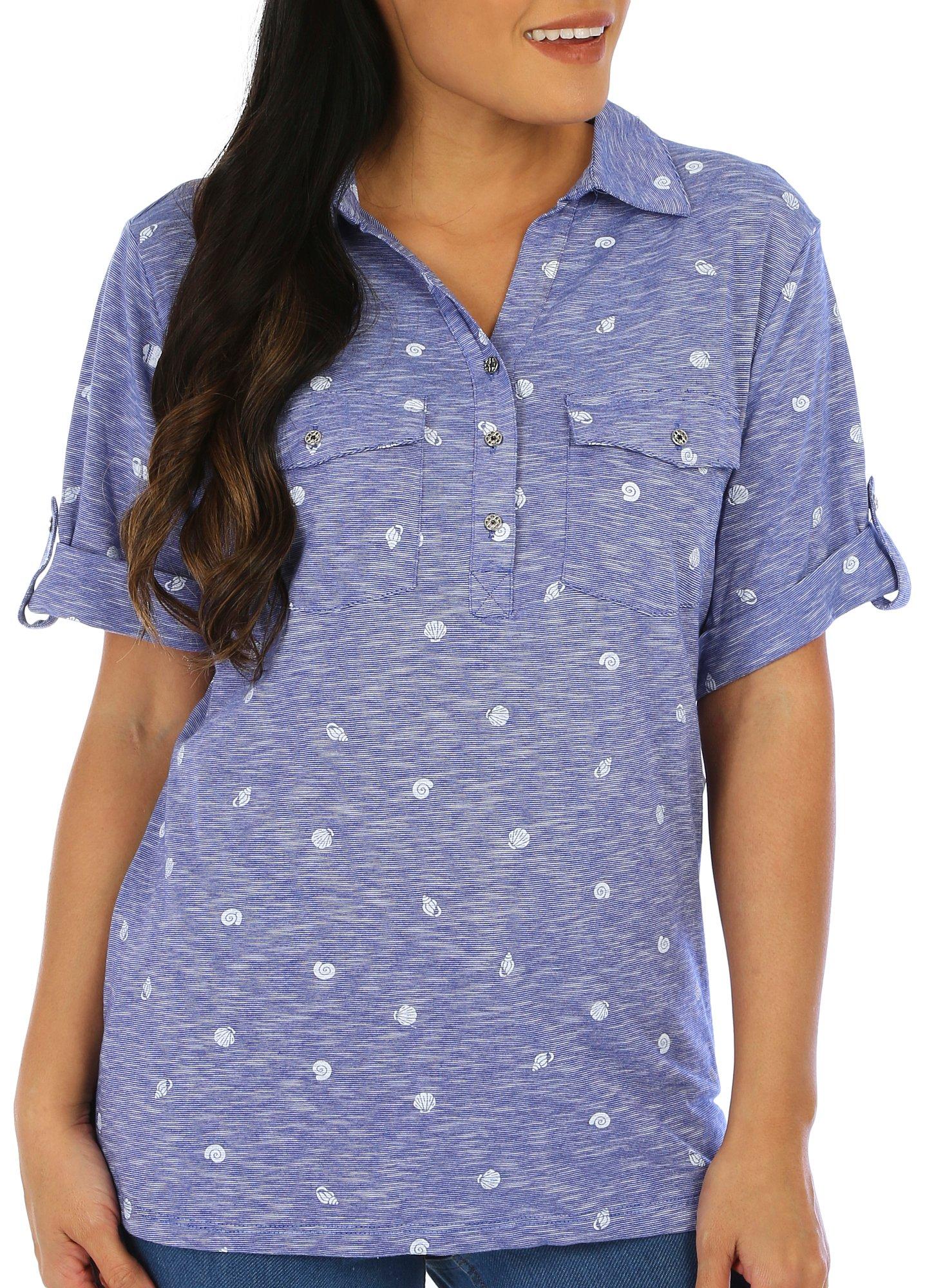 Misses Shell Space Dye Short Sleeve Polo