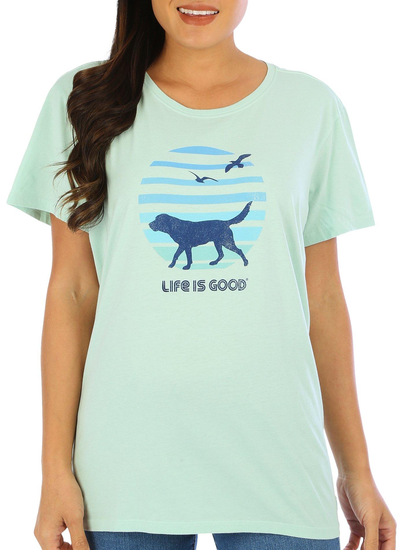 Womens Beach Dog Walk  Crew Neck T-Shirt