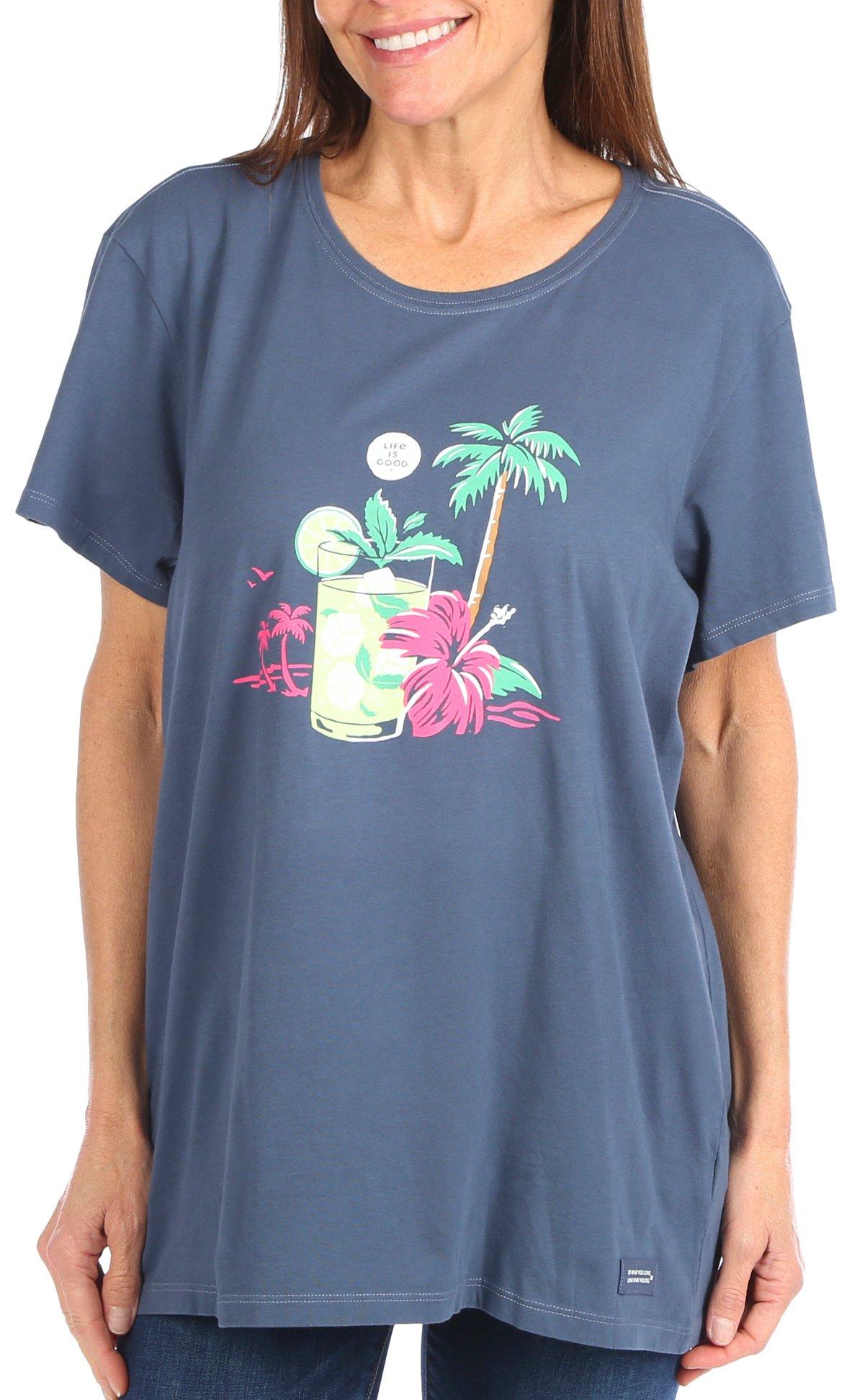 Womens Drinks and Palms Round Neck T-Shirt