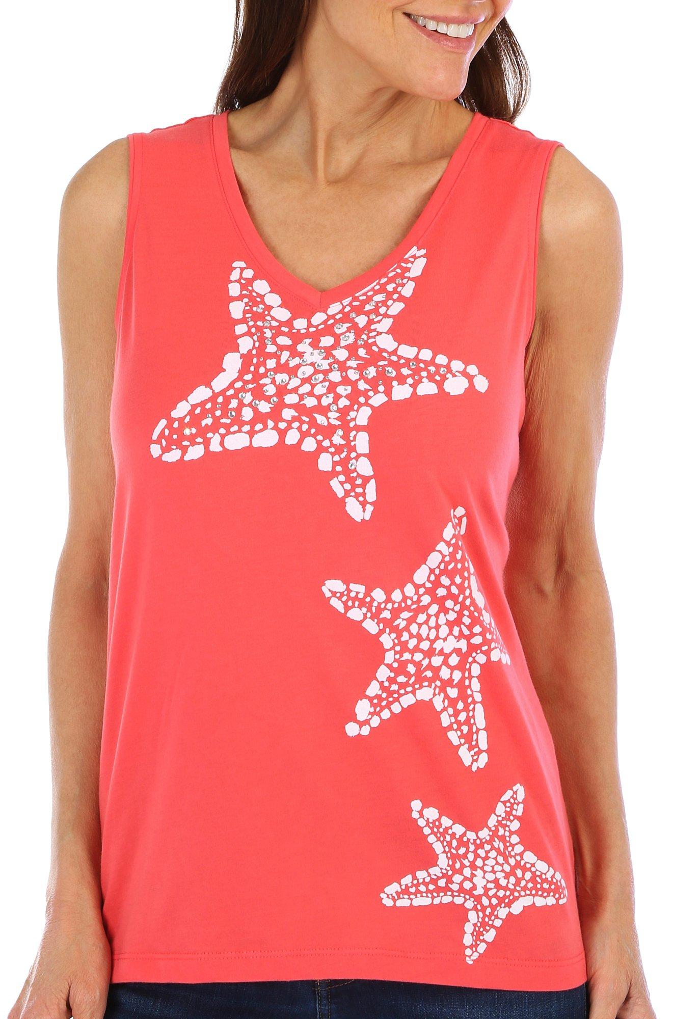 Womens Embellished Star Fish Sleeveless Top