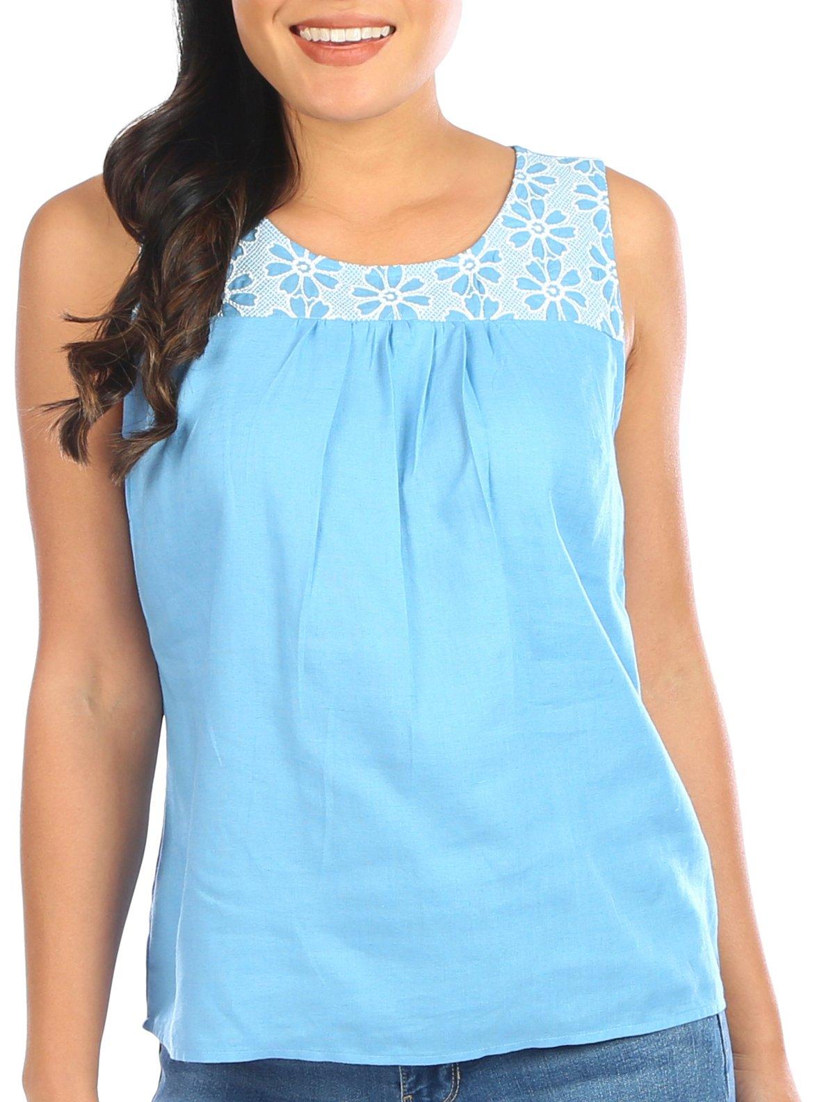 Womens Embellished Lace Sleeveless Top