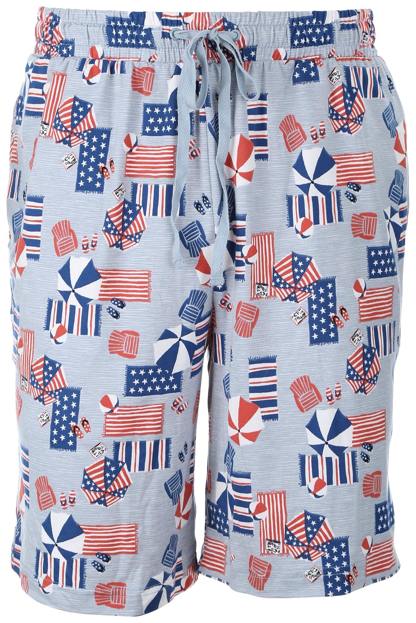Mens Americana Beach Drawstring Pajama Sleep Shorts