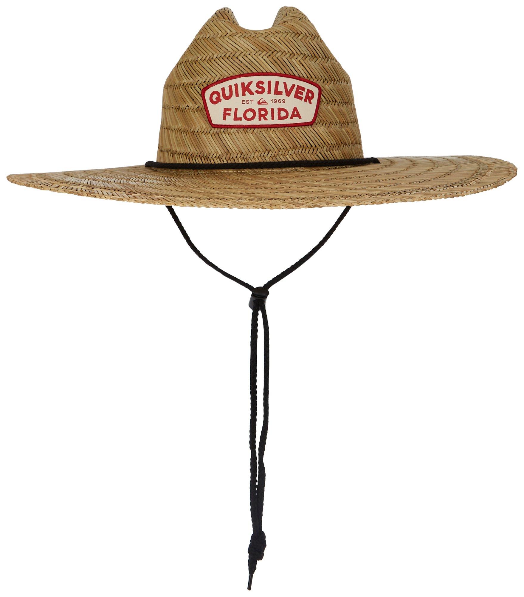 Mens Logo Patch Wide Brim Straw Lifeguard Hat