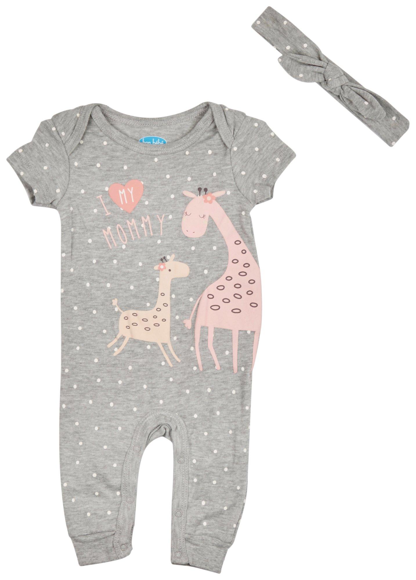 Baby Girls 2-Pc. Mommy Giraffe Bodysuit Set
