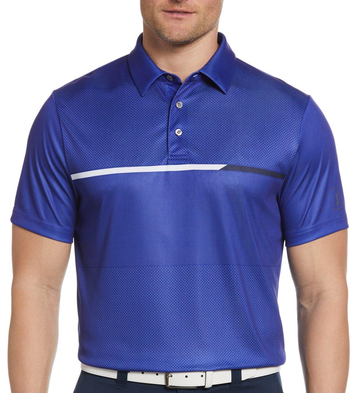 Mens Textured Block Stripe Short Sleeve Golf Polo