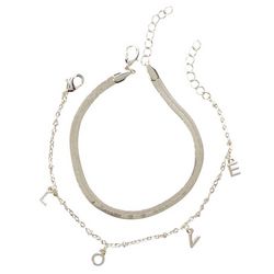 2-Pc. Love Charm Herringbone Chain Bracelet Set