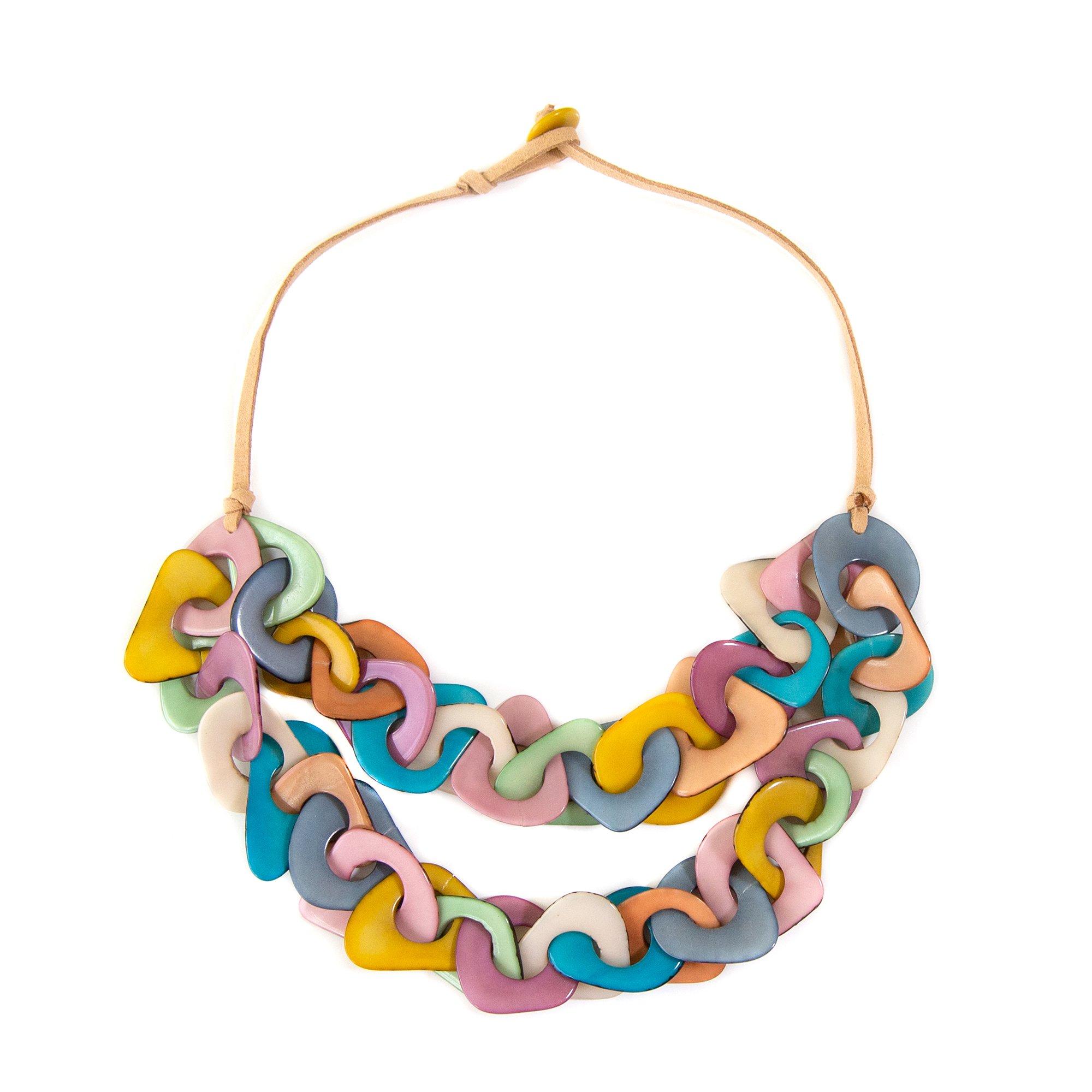 2-Row 18 In. Multi-Colored Link Cord Toggle Necklace