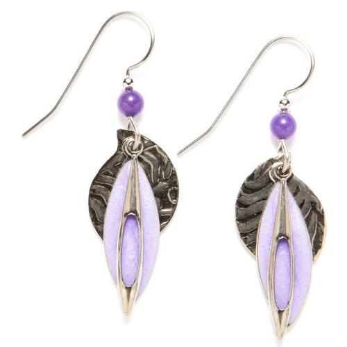 Silver Forest Layered Purple Drop Earrings
