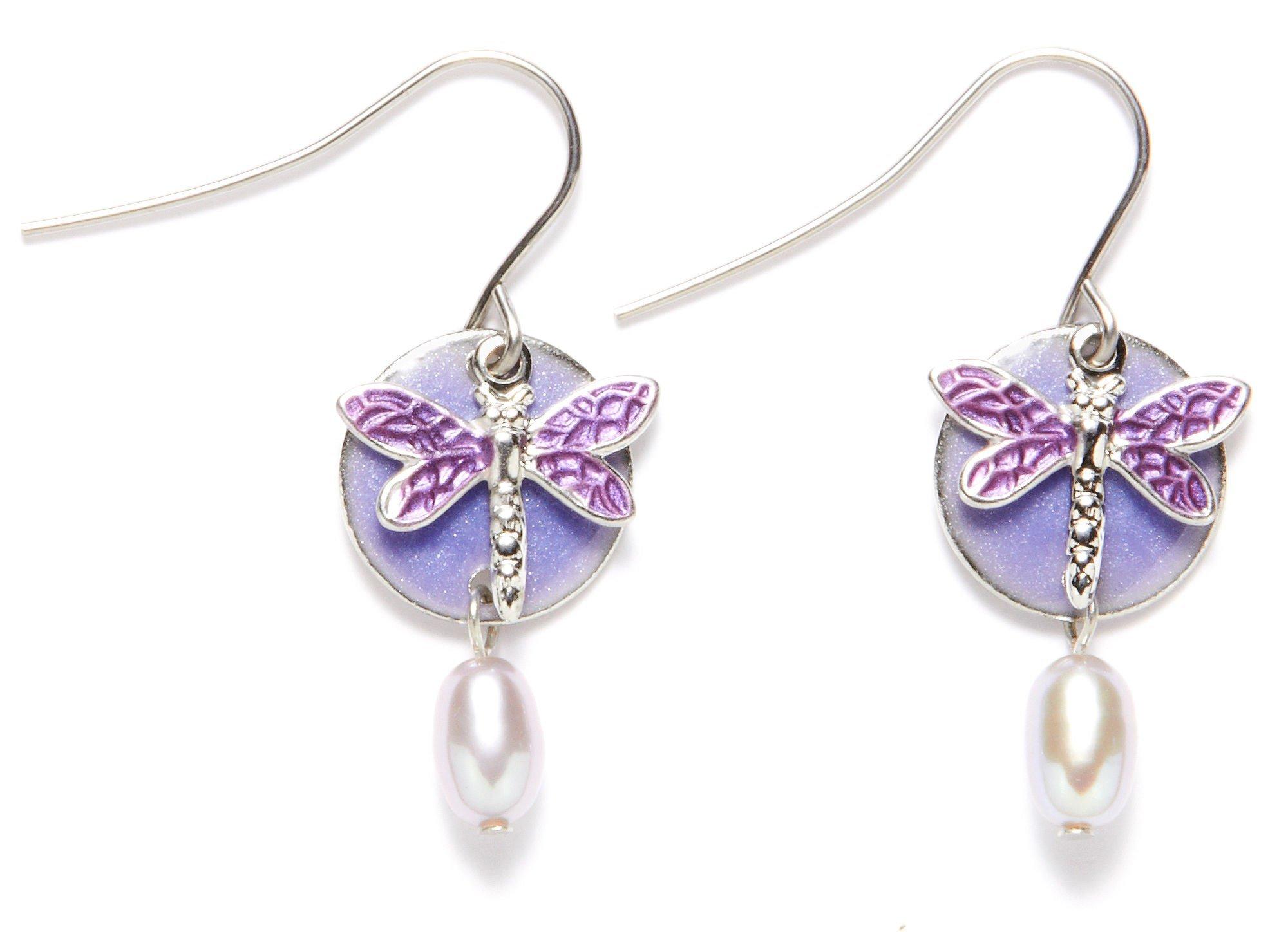 Silver Forest Dragonfly Pearlescent Drop Earrings