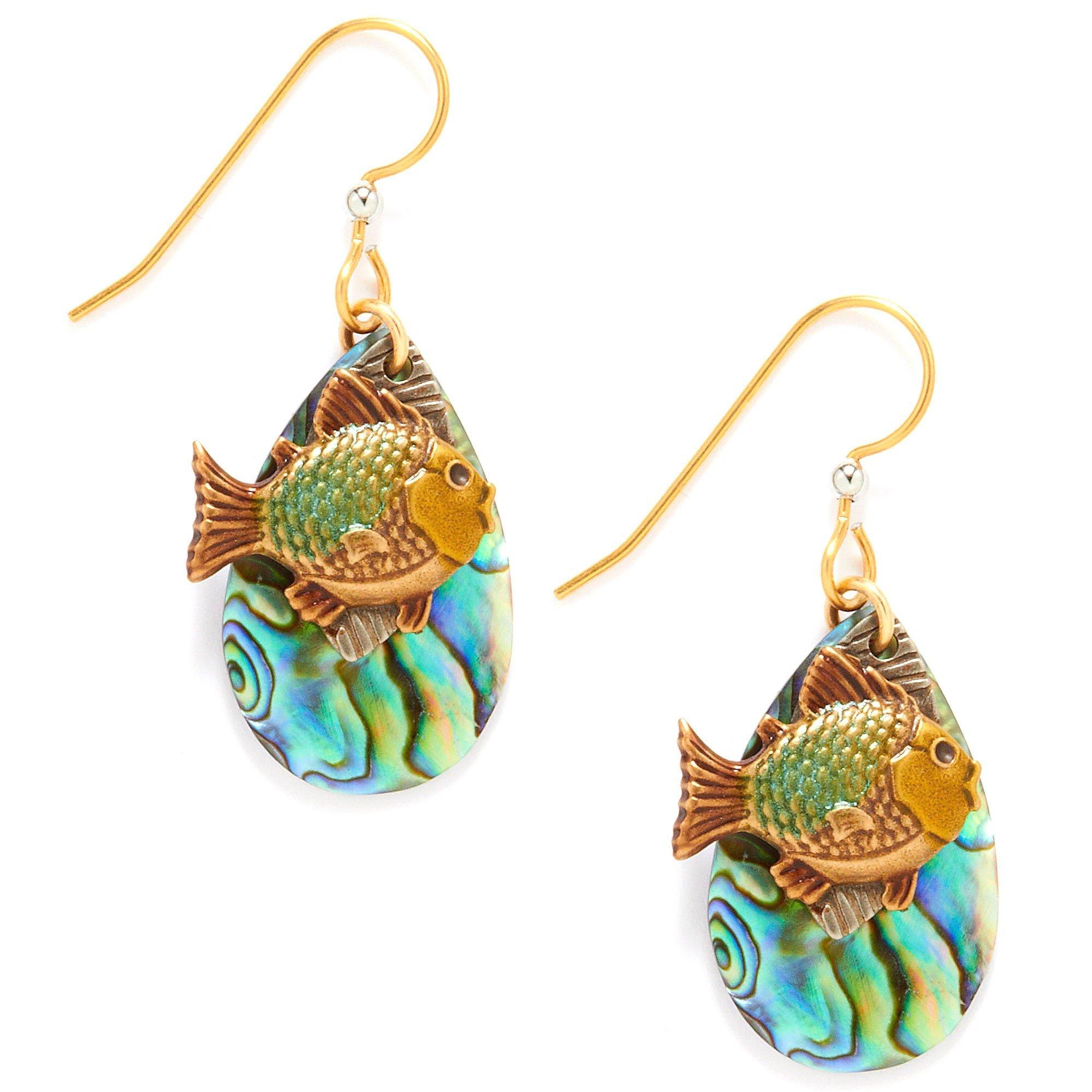 Silver Forest Gold Tone Fish Teardrop Earrings