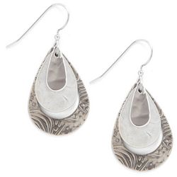 Silver Forest Textured Teardrop Layered Earrings