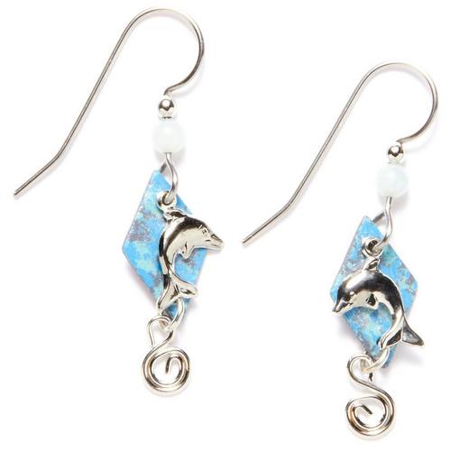 Silver Forest Patina Dolphin Earrings