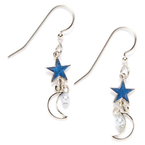 Silver Forest Star & Moon Pearlescent Earrings
