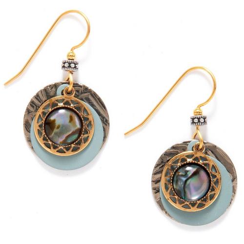 Silver Forest Layered Round Abalone Drop Earrings