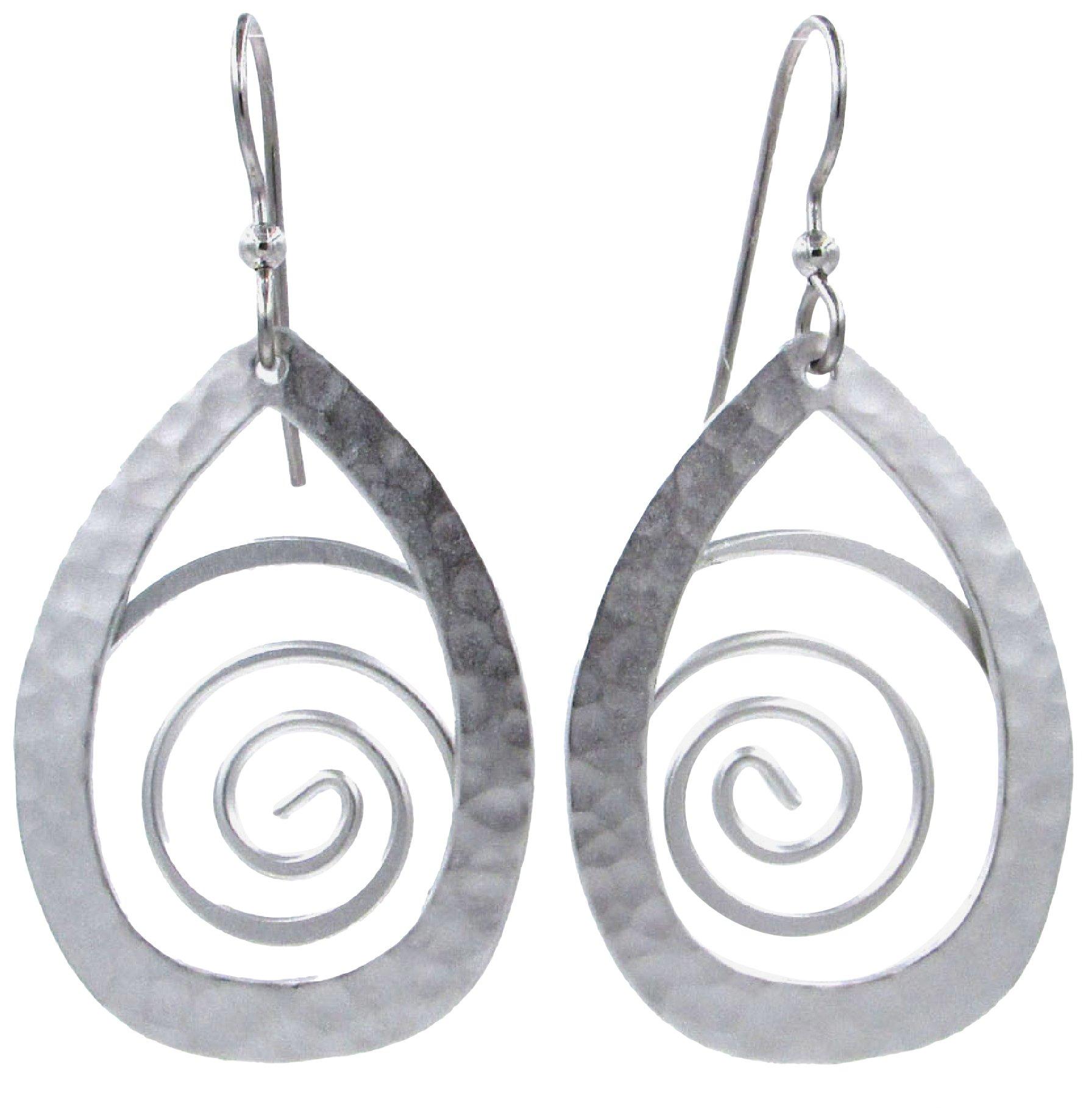 Silver Forest Hammered Swirl Silver Tone Drop Earrings