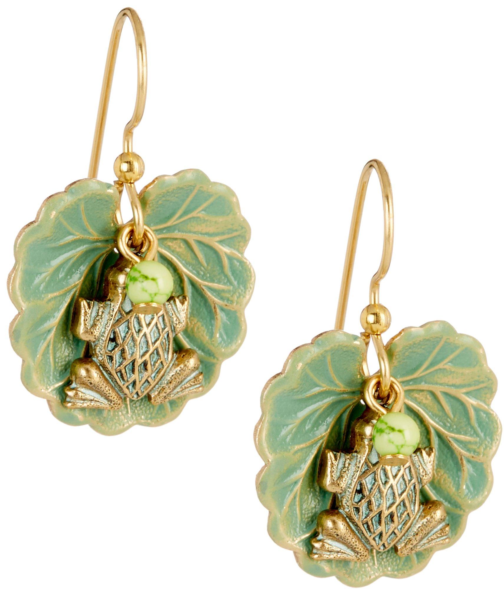 Silver Forest Frog On Lily Pad Layered Earrings